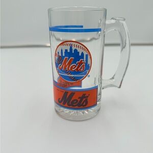Vintage New York Mets MBL 1999 Clear Glass Bar Beer Mug 5.5" Tall